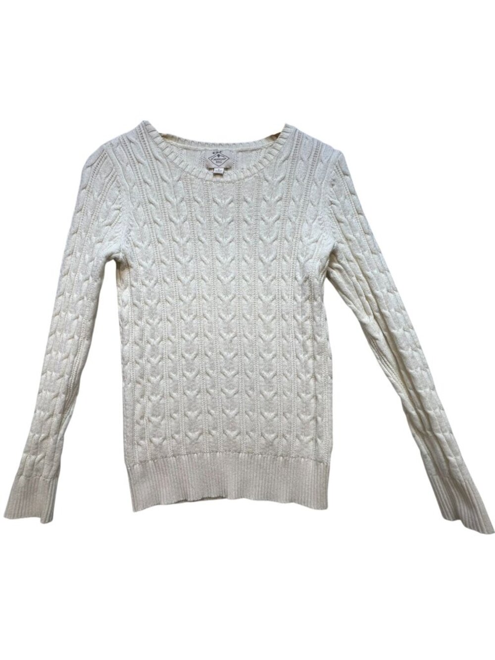 St. John's Bay Women's Cable Knit Crew Neck Sweater Long Sleeve Size S Ivory
